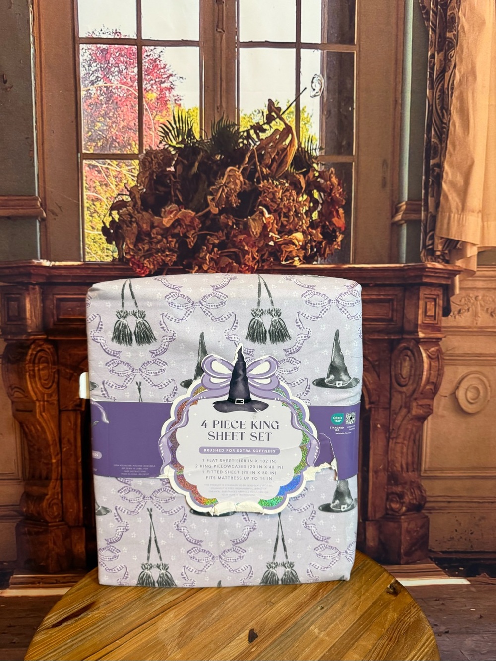 Willow Wonders Witch Hat Brooms Witchy Purple King Sheet Set NWT Halloween π - Picture 11 of 12